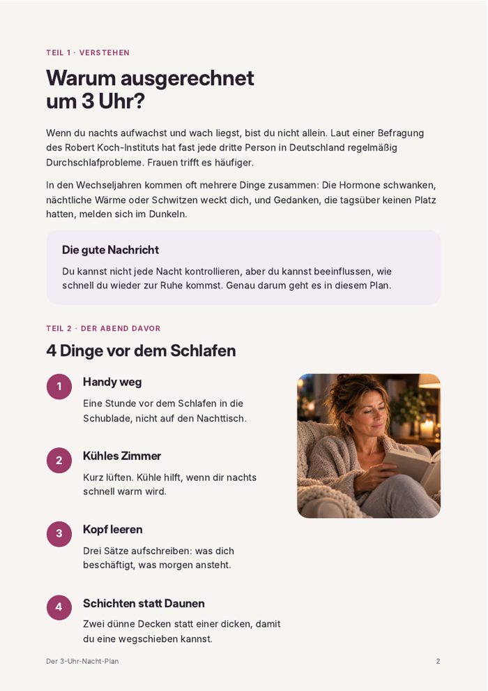 Seite 2 des Plans: Warum ausgerechnet 3 Uhr und vier Dinge vor dem Schlafen